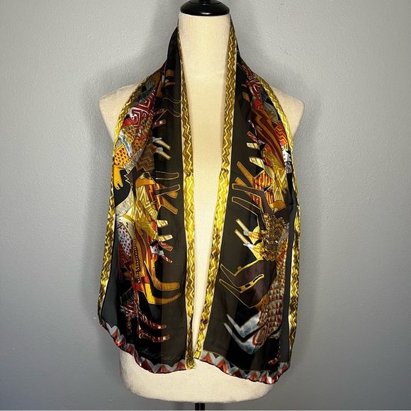 Laurel Burch Silk Scarf Native Horses With Sequins Black 53”x10” - Picture 7 of 11